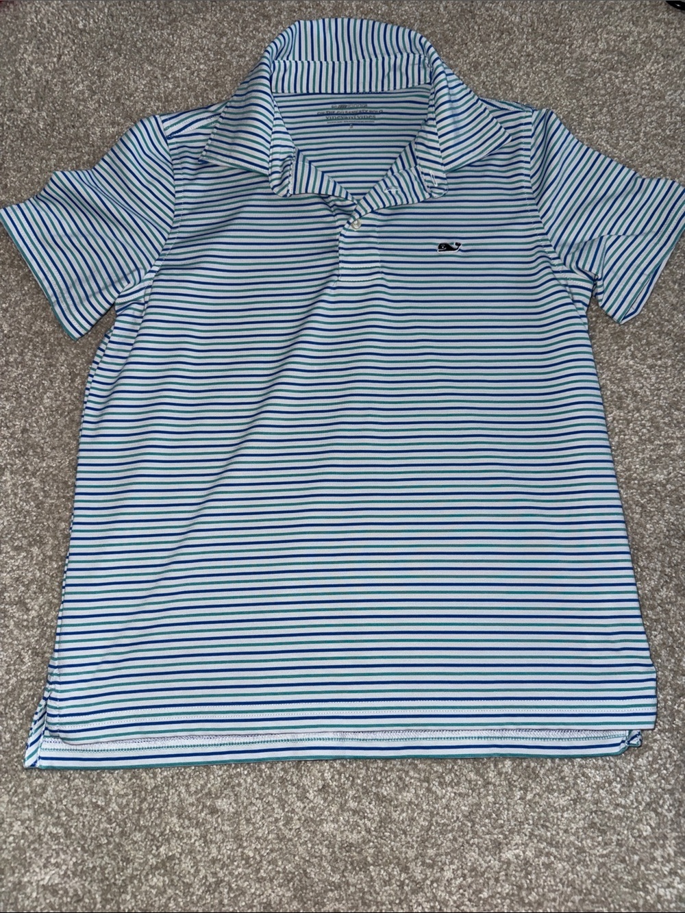 Vineyard Vines Boys Blue and White Striped Polo